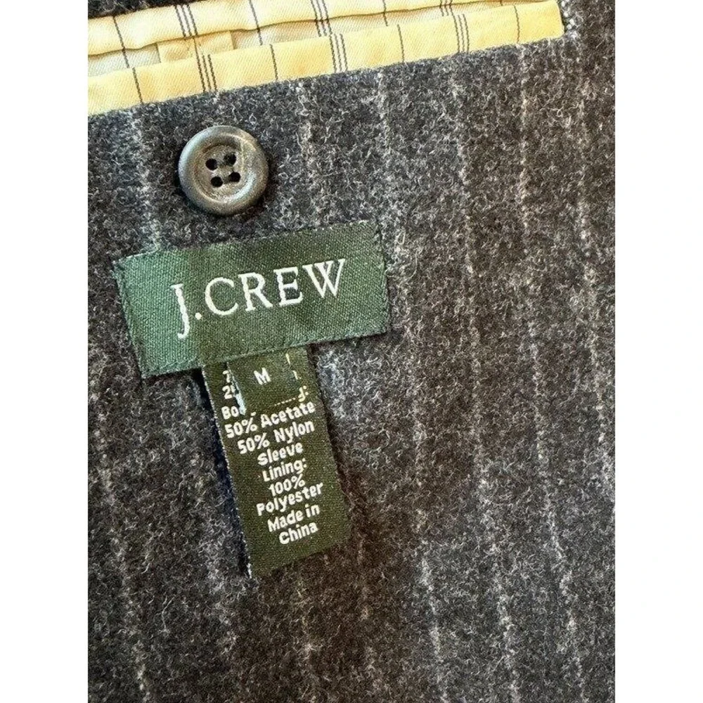 J‎ Crew Vintage 3 Button Wool Blend Charcoal Gray Chalk Stripe Blazer Jacket M